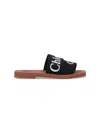 Chloé Woody Black Sabot With Contrasting Logo In Canvas In Black