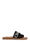Chloé Women Woody Linen Flat Sandals In Black