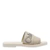 Chloé Woody Slides With Wide Soft Strap In Beige