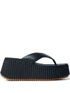 Chloé Heeled Leather Platform Sandals With Ribbed Sole In Blue
