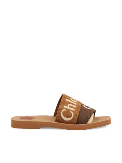 Chloé Woody Logo Detailed Sandals In Brown