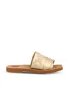 Chloé Woody Satin Sandals Embroidered Logo Rubber Sole In Brown