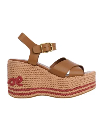 CHLOÉ CHLOÉ LOGO WEDGE HEELED SANDALS