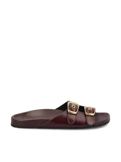 Chloé Polly Buckled Leather Flat Slides In Red