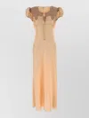 Chloé Satin Dress Puff Sleeves Maxi Lace In Brown