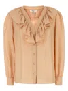 Chloé Silk Shirt With Rouches In Neutrals