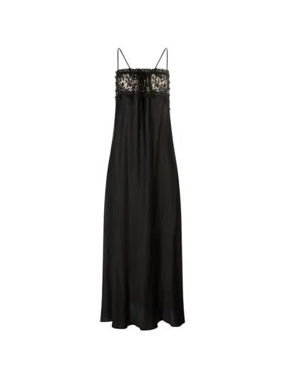 Chloé Satin Silk Long Dress In Black