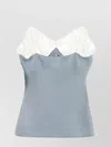 Chloé Satin Tank Top With Lace And Spaghetti Straps In Blue