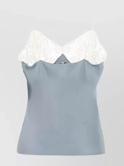 Chloé Satin Tank Top With Lace And Spaghetti Straps In Blue