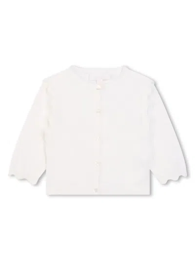 Chloé Babies' Scallop-edge Round-neck Cardigan In White