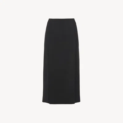 Chloé Scallop Embroidered Column Skirt In Fluid Viscose Black Size 4 76% Viscose, 24% Wool