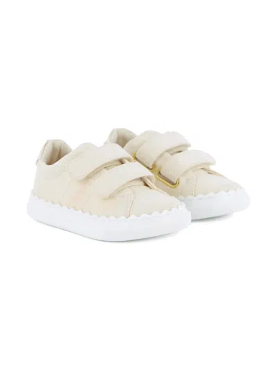 Chloé Babies' Scallop-straps Sneakers In Neutral