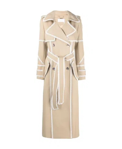 Chloé Scallop-trim Belted Trench Coat In Nude