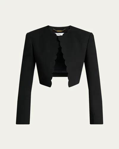 Chloé Scalloped Cavalry Cotton Crop Jacket In Black