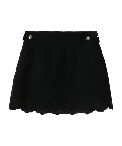 CHLOÉ CHLOÉ KIDS OPENWORK SCALLOPED-HEM FLORAL-EMBROIDERED SKIRT