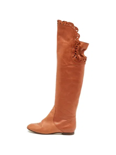 Pre-owned Chloé Scalloped Laser-cut Boots In Brown