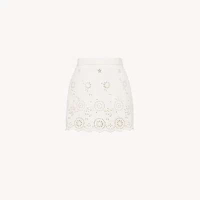 Chloé Scalloped Mini Skirt In A Cotton Mix White Size 8 100% Cotton