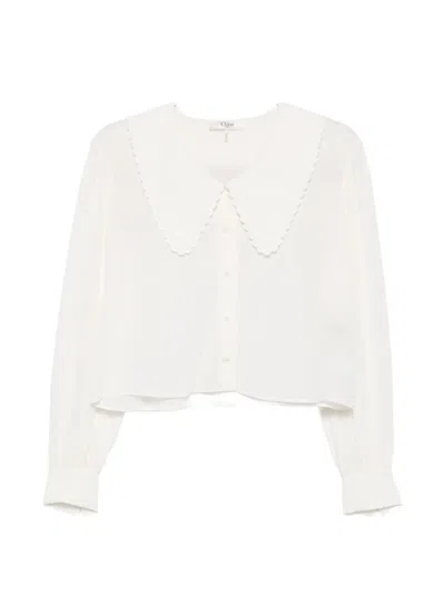 Chloé Scalloped Peter Pan Collar Blouse In White
