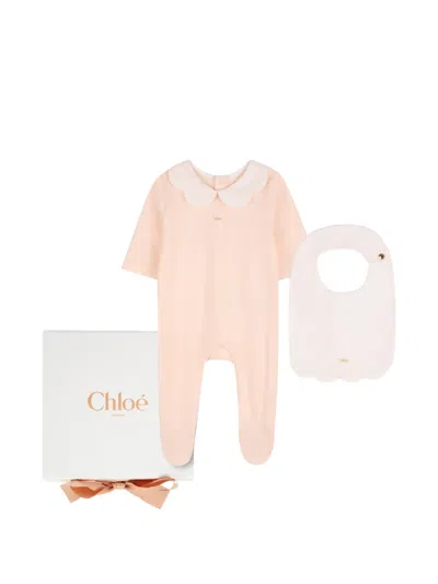 Chloé Babies' Scalloped Peter-pan Pyjamas Bib Set In Pink