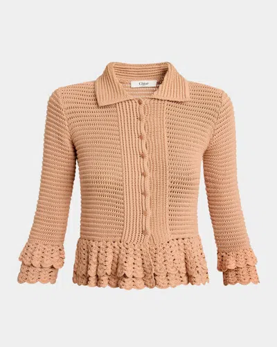 Chloé Crochet-knit Ruffled Cardigan In Neutral