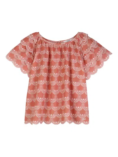 Chloé Scalloped Ruffled Top In Pink