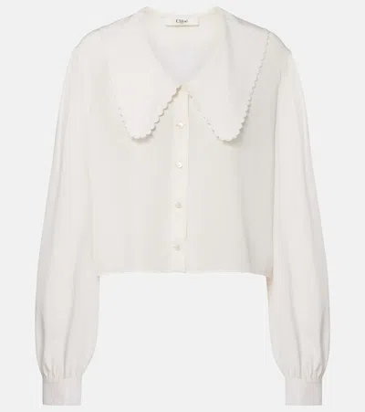 Chloé Scalloped Silk Shirt In White