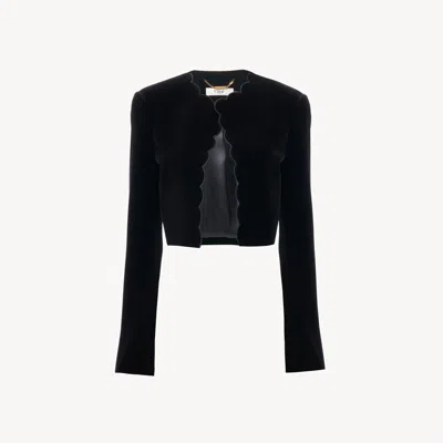 Chloé Scalloped Spencer Jacket In Velvet In Black