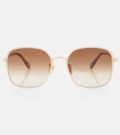 Chloé Scalloped Square Sunglasses In Gold-gold-brown