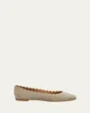 Chloé Scalloped Suede Ballet Flats In Antique Green