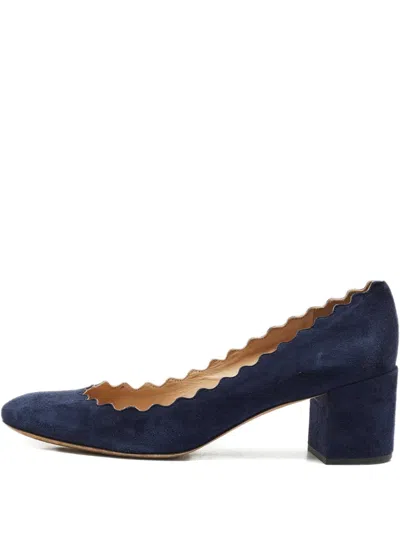 Pre-owned Chloé Scalloped Suede Pumps In Blue