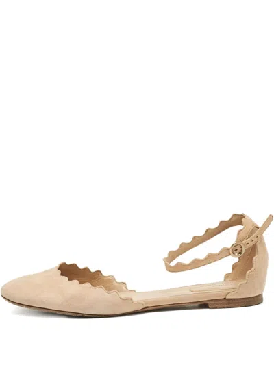 Pre-owned Chloé Scalloped-trim Suede Flats