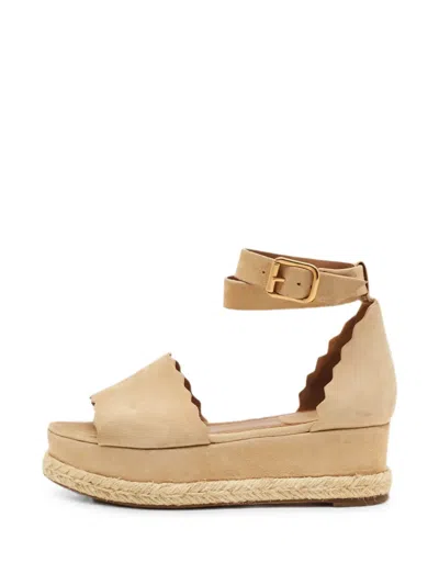 Pre-owned Chloé Scalloped-edges Wedge Sandals In Neutral