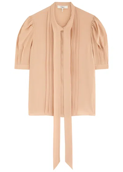 Chloé Chloe Scarf-effect Silk Crepe De Chine Blouse In Sand