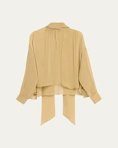 Chloé Scarf Mock-neck Silk Georgette Blouse In Foggy Khaki