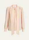 Chloé Scarf-neck Silk Georgette Blouse In Delicate Pink
