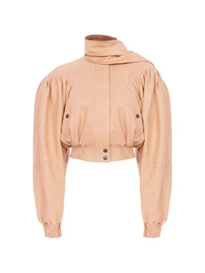 Chloé Scarf-detail Leather Cropped Jacket In Neutral