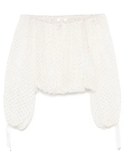 CHLOÉ OFF-THE-SHOULDER JACQUARD BLOUSE