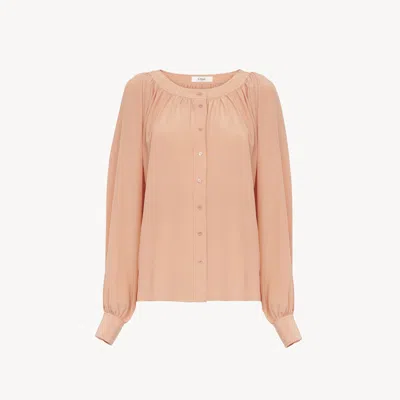 Chloé Blouse À Encolure Arrondie En Crêpe De Chine Femme Rose Taille 40 100% Soie, Pinctada Maxima, Farmed In Pink
