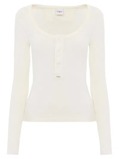 Chloé Scoop-neck Cotton Jersey Henley Top Clothing In Black