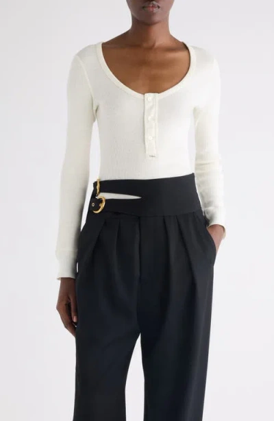 Chloé Scoop Neck Cotton Rib Henley In White