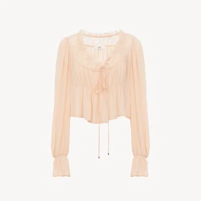 Chloé Scoop-neck Cropped Top In Silk Georgette & Lace In Pink