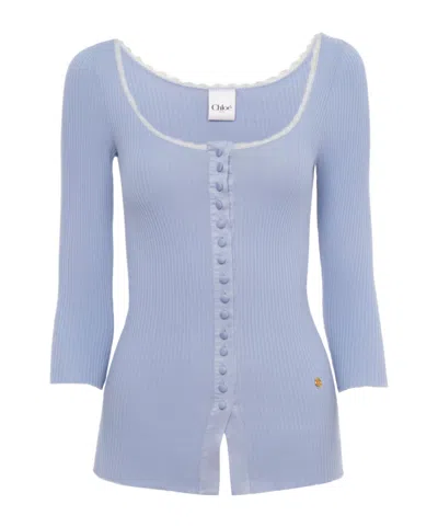 Chloé Scoop-neck Fitted Cardigan In Cotton In Blue