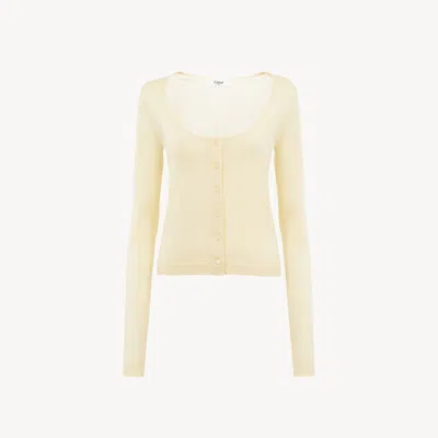 Chloé Cardigan Ajusté À Encolure Arrondie En Maille De Laine Extrafine Femme Laiton Doré Taille M 100% Lai In Golden Brass