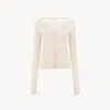 Chloé Cardigan Ajusté À Encolure Arrondie En Maille De Laine Extrafine Femme Laiton Doré Taille S 100% Lai In Golden Brass