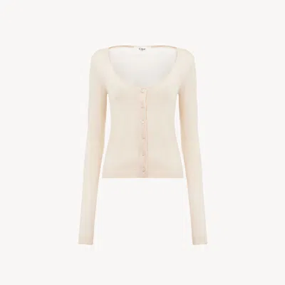 Chloé Cardigan Ajusté À Encolure Arrondie En Maille De Laine Extrafine Femme Laiton Doré Taille S 100% Lai In Golden Brass