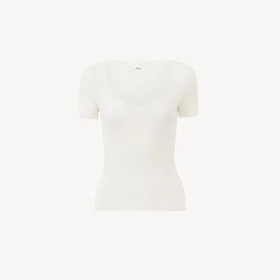 Chloé Scoop-neck Fitted Top In A Wool Knit & Lace White Size S 100% Wool