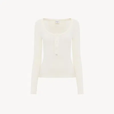 CHLOÉ SCOOP-NECK HENLEY SHIRT IN COTTON JERSEY