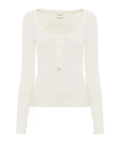 CHLOÉ CHLOÉ SCOOP-NECK HENLEY SWEATER