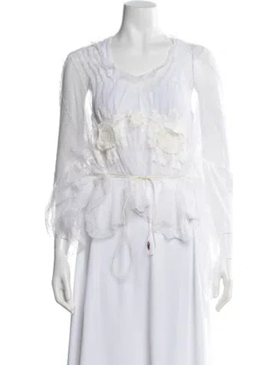 Pre-owned Chloé Scoop Neck Long Sleeve Blouse In White