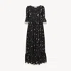 Chloé Lace-trimmed Gathered Floral-print Silk-charmeuse Midi Dress In Black